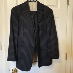 Men's Navy Blue and White Suit